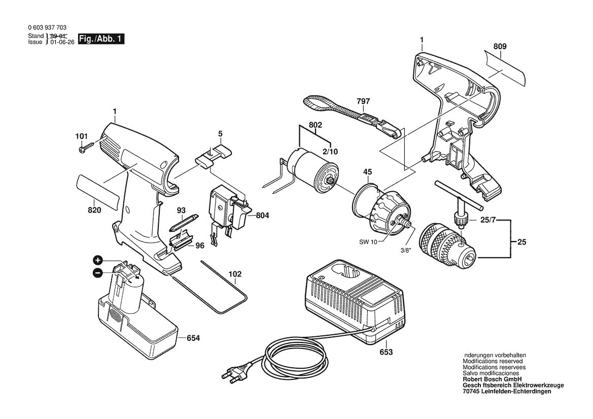 Vue éclatée Bosch PSR 72 V 0 603 937 703 - page 1