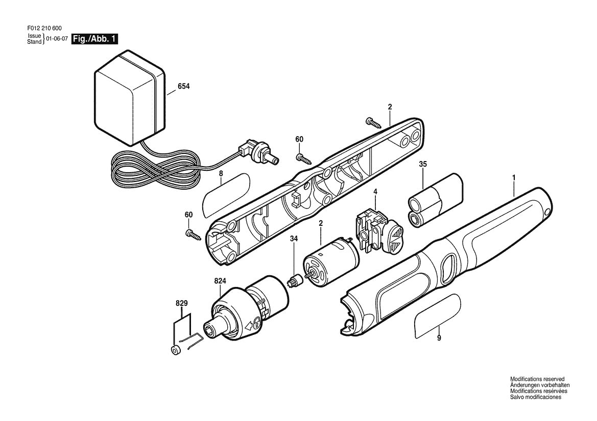 Vue éclatée Bosch PSR 2,4 V 0 603 938 125 - page 1