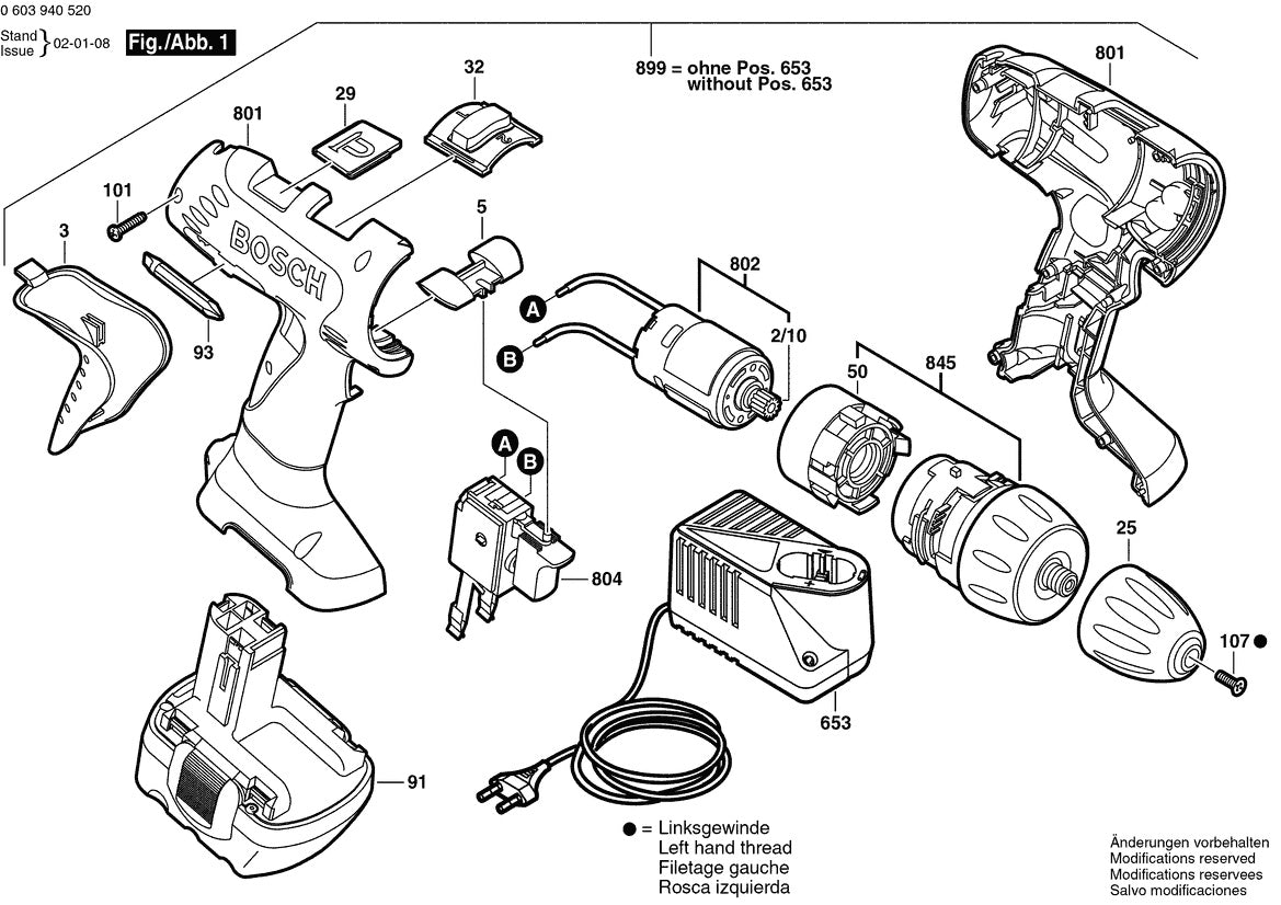 Vue éclatée Bosch PSR 12 VE-2 0 603 940 525 - page 1