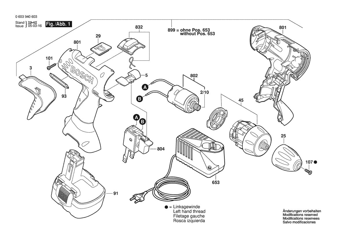 Vue éclatée Bosch PSR 9.6 VE-2 0 603 940 661 - page 1