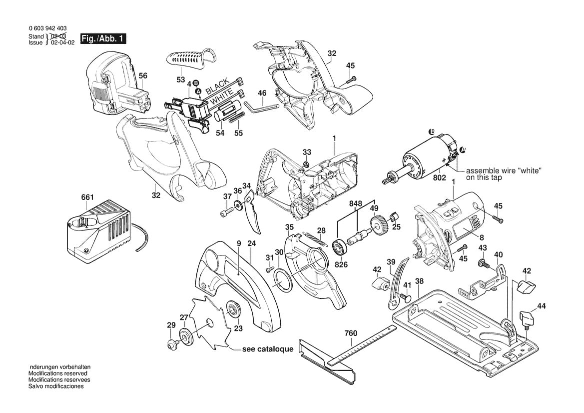 Vue éclatée Bosch PKS 14.4 V 0 603 942 403 - page 1