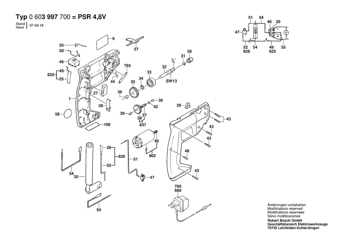 Vue éclatée Bosch PSR 4,8 V 0 603 997 700 - page 1