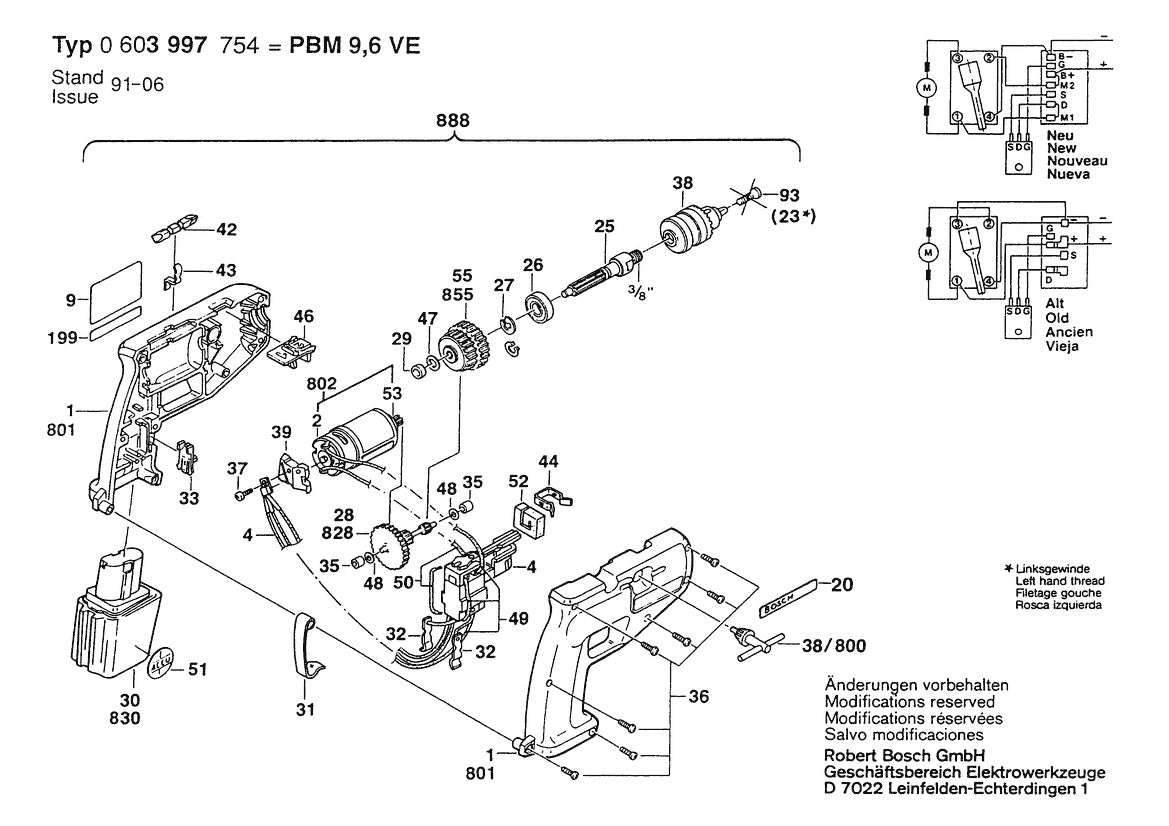 Vue éclatée Bosch PBM 9,6 VE 0 603 997 754 - page 1