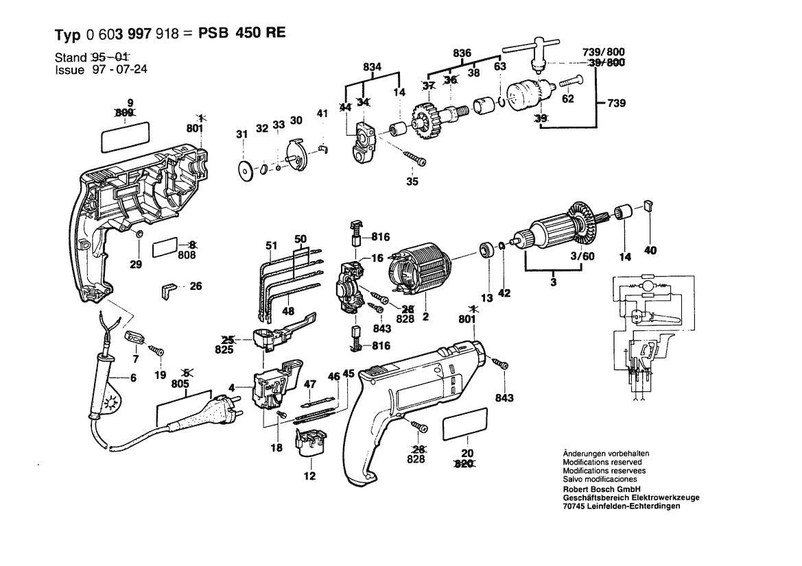Vue éclatée Bosch PSB 450 RE 0 603 997 918 - page 1