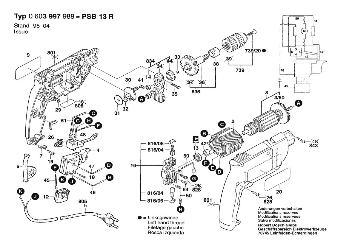 Vue éclatée Bosch PSB 13 R 0 603 997 988 - page 1