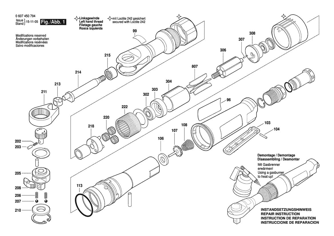Vue éclatée Bosch 3/8" RATSCHE 0 607 450 794 - page 1