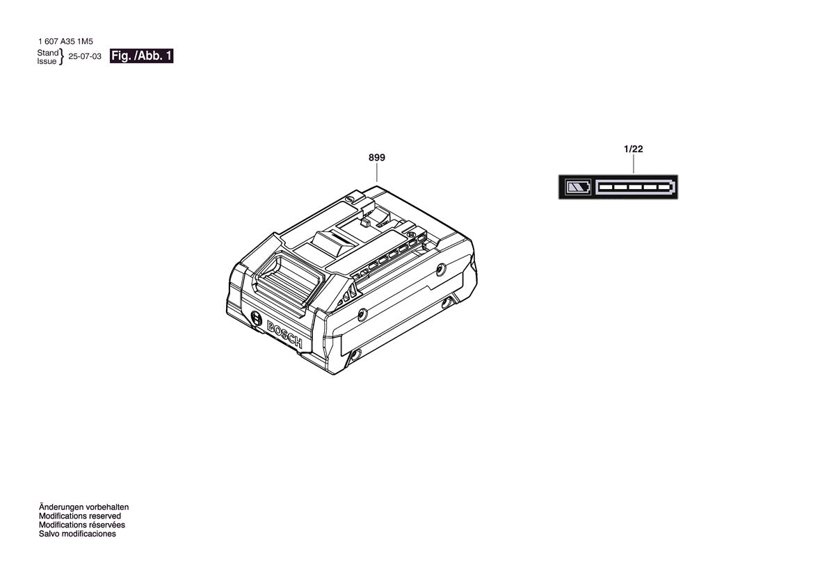 Vue éclatée Bosch EXBA 18V 4.0Ah M-E 1 607 A35 1MD - page 1