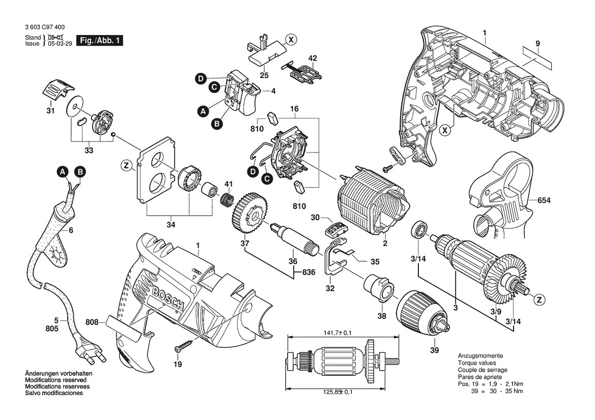 Vue éclatée Bosch PSB 550 RA 3 603 C97 430 - page 1