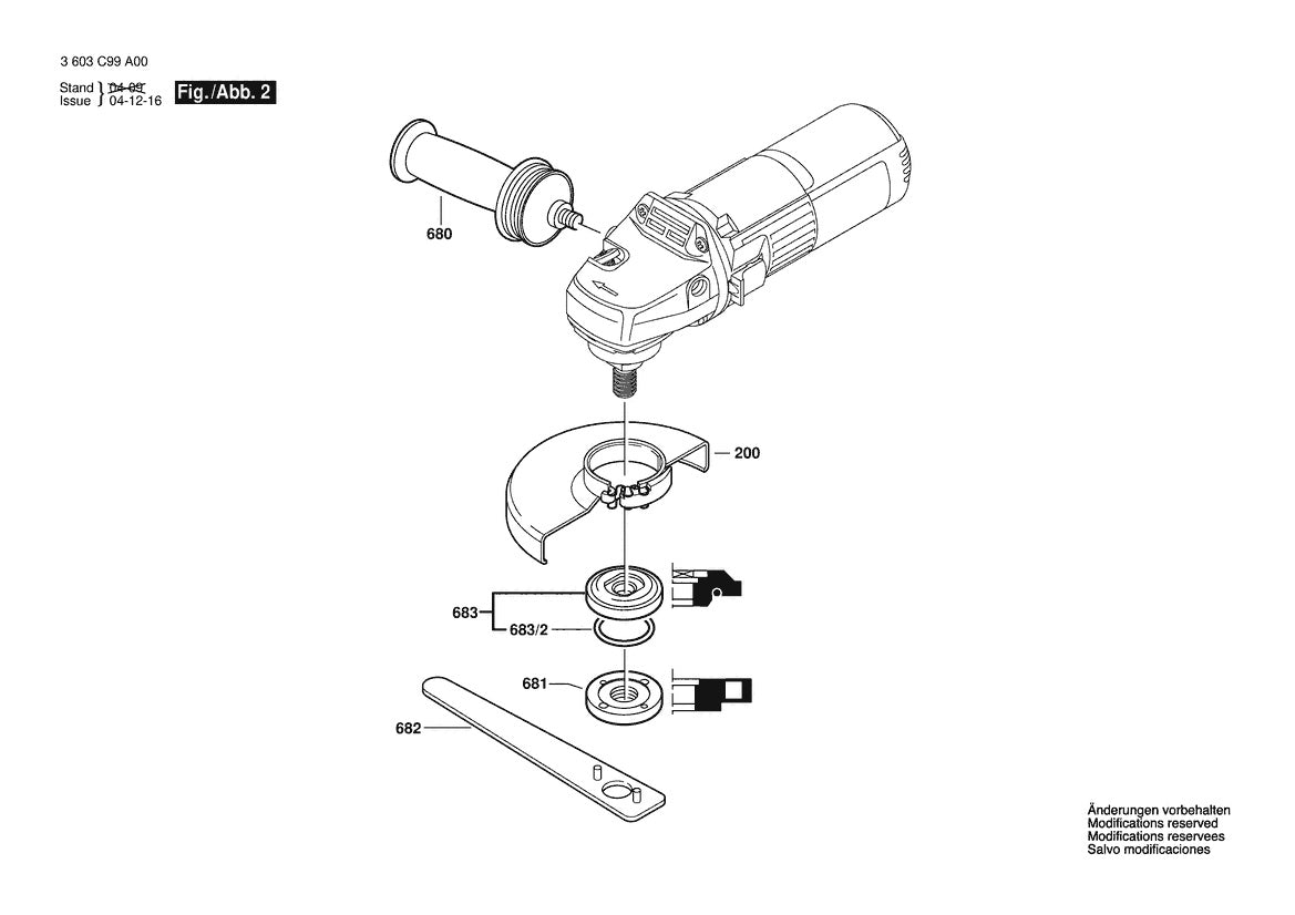 Vue éclatée Bosch PWS 20-230 J 3 603 C99 A00 - page 2
