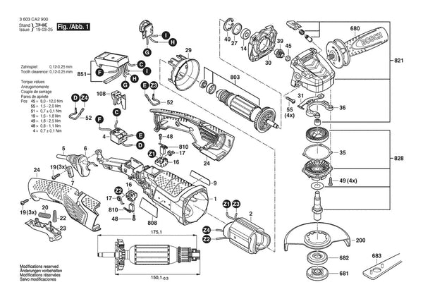 Vue éclatée Bosch PWS 1300-125 CE 3 603 CA2 930 - page 1