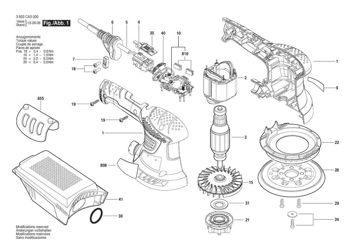 Vue éclatée Bosch PEX 300 AE 3 603 CA3 000 - page 1