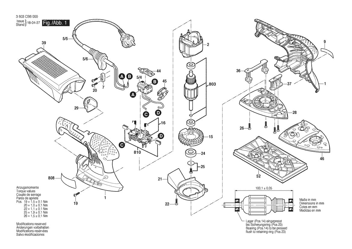 Vue éclatée Bosch PSM 200 AES 3 603 CB6 000 - page 1