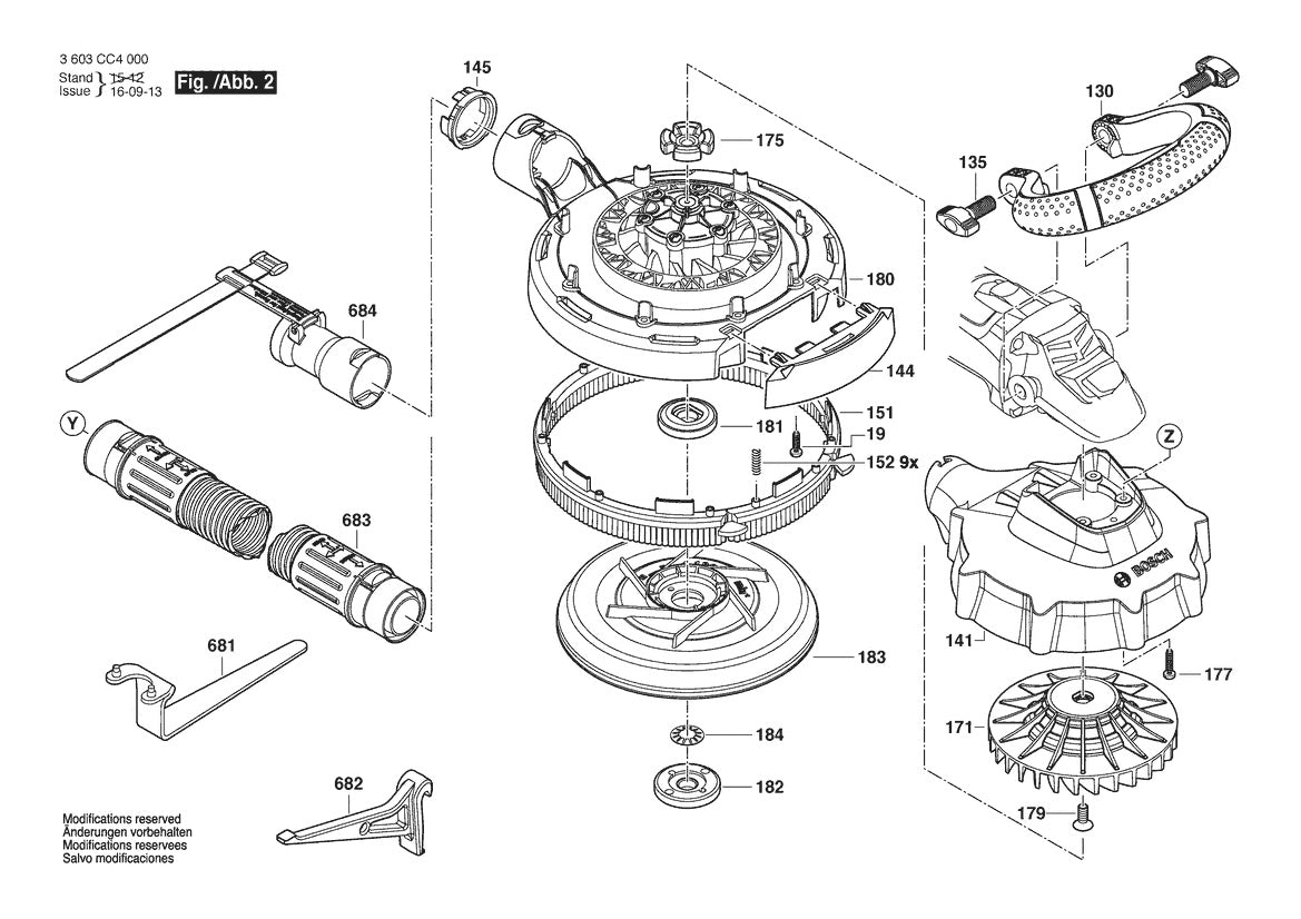 Vue éclatée Bosch PWR 180 CE 3 603 CC4 000 - page 2