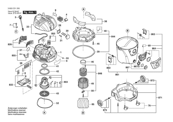 Vue éclatée Bosch AdvancedVac 20 3 603 CD1 230 - page 1