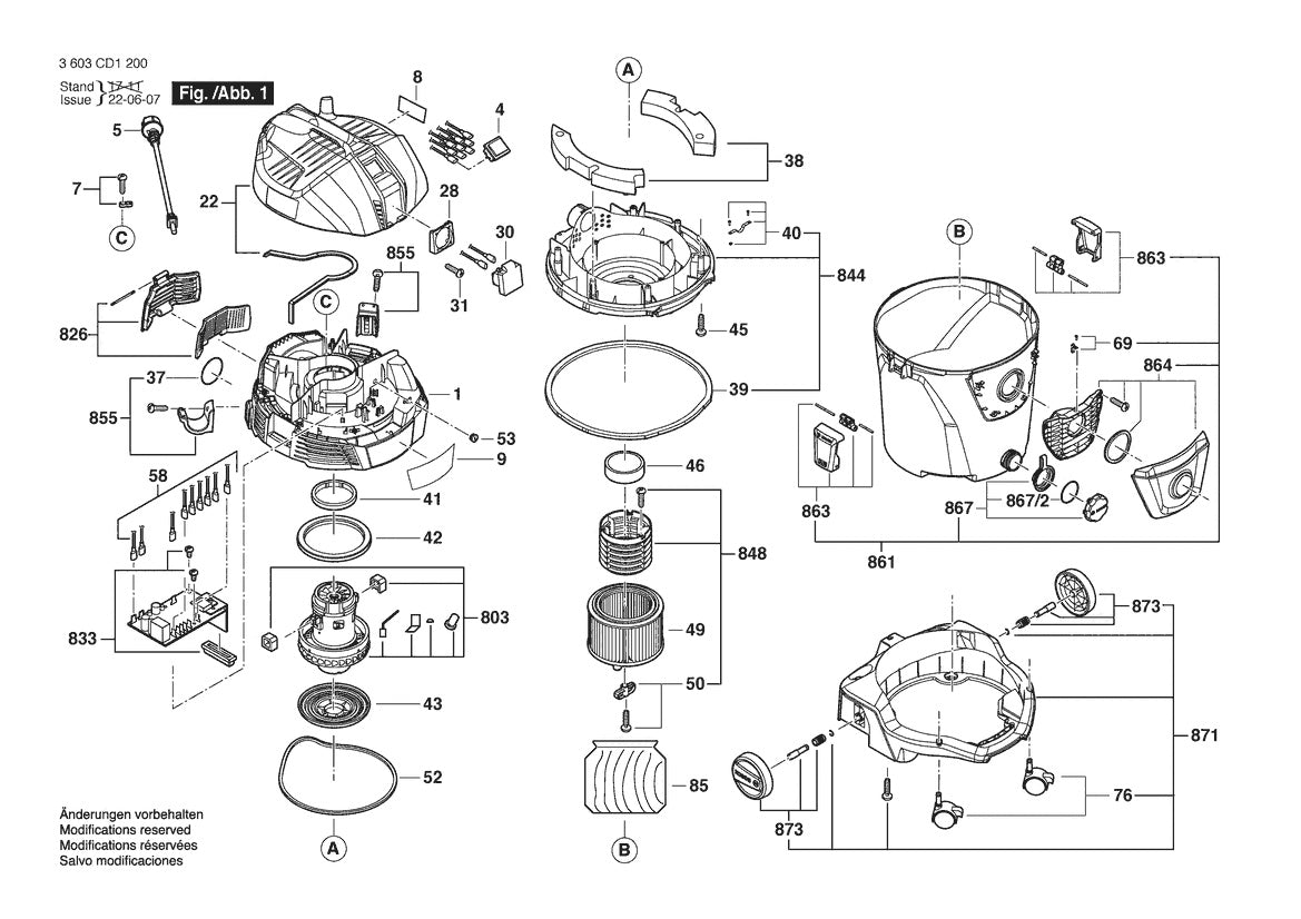 Vue éclatée Bosch AdvancedVac 20 3 603 CD1 2W0 - page 1