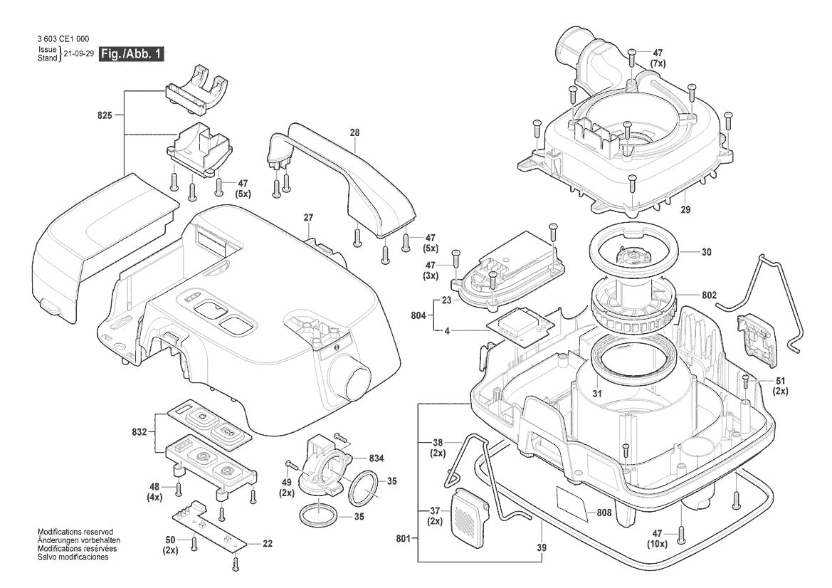 Vue éclatée Bosch AdvancedVac 18V-8 3 603 CE1 000 - page 1