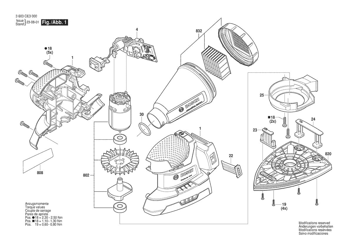 Vue éclatée Bosch EasySander 18V-8 3 603 CE3 000 - page 1