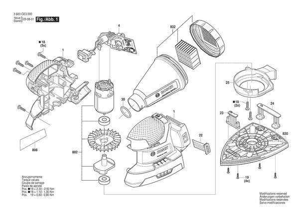 Vue éclatée Bosch EasySander 18V-8 3 603 CE3 000 - page 1