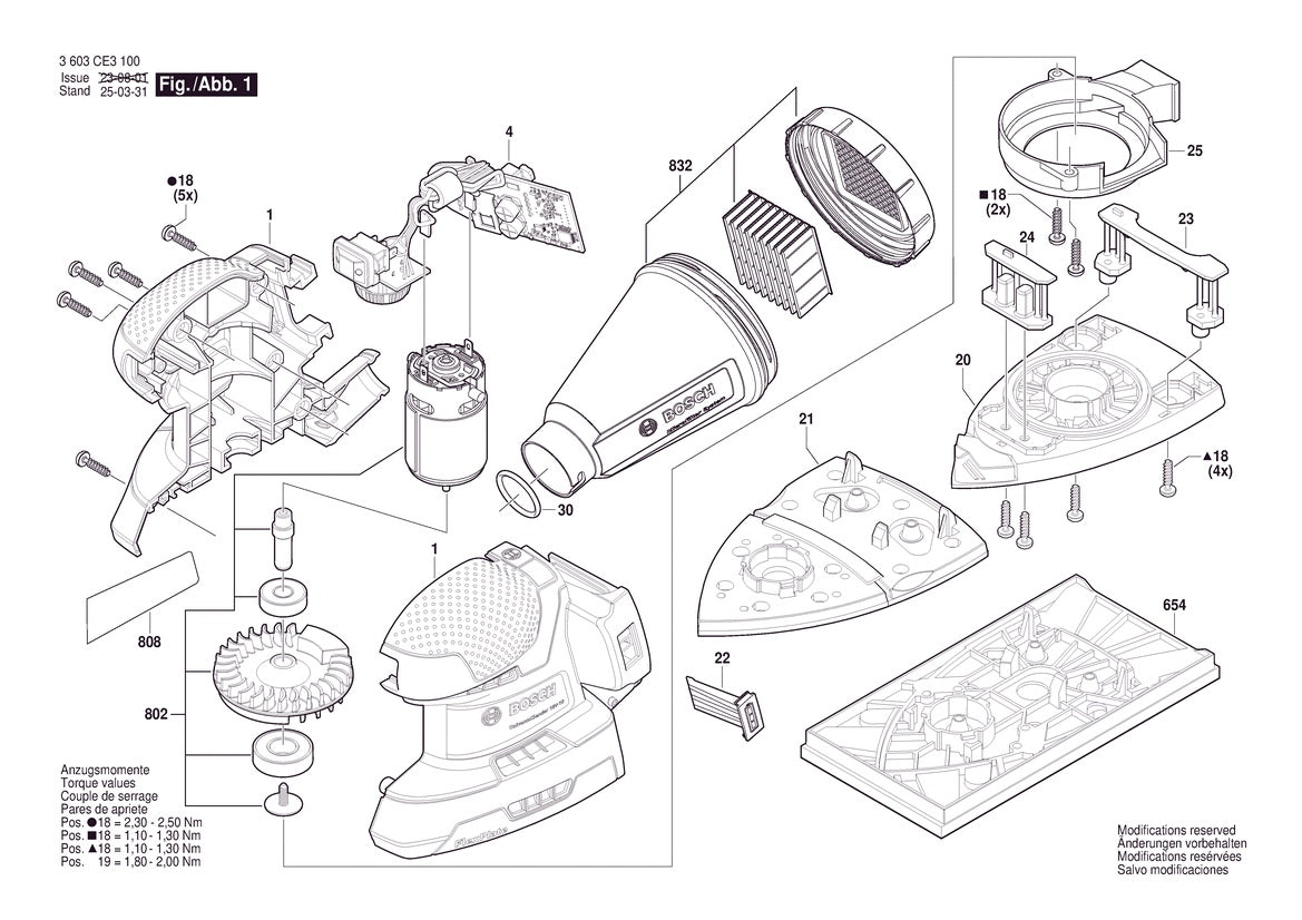 Vue éclatée Bosch UniversalSander 18V-10 3 603 CE3 100 - page 1