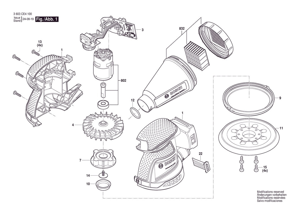 Vue éclatée Bosch UniversalOrbit 18V-20 3 603 CE4 100 - page 1