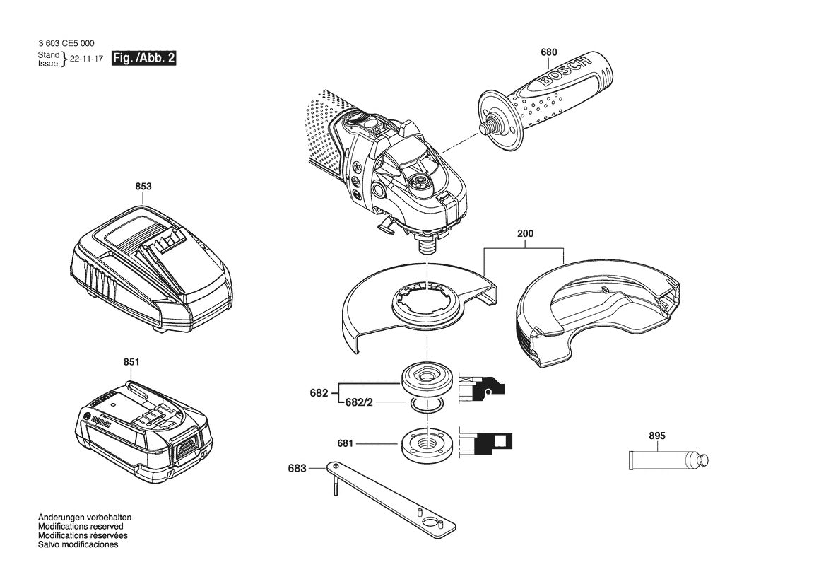 Vue éclatée Bosch UniversalGrind 18V-75 3 603 CE5 000 - page 2
