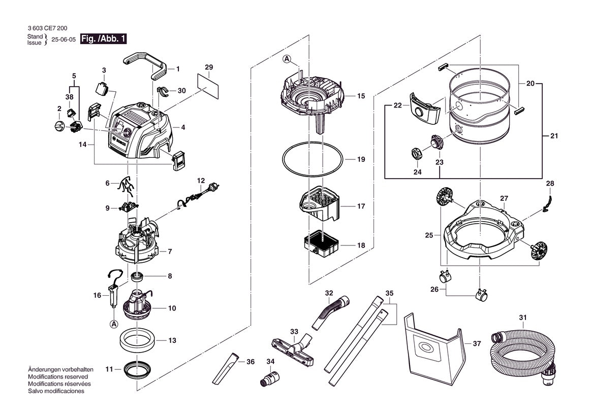Vue éclatée Bosch PAS20-220P 3 603 CE7 2W0 - page 1