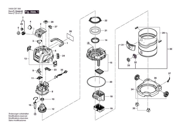 Vue éclatée Bosch PAS30-240PRS 3 603 CE7 3W0 - page 1