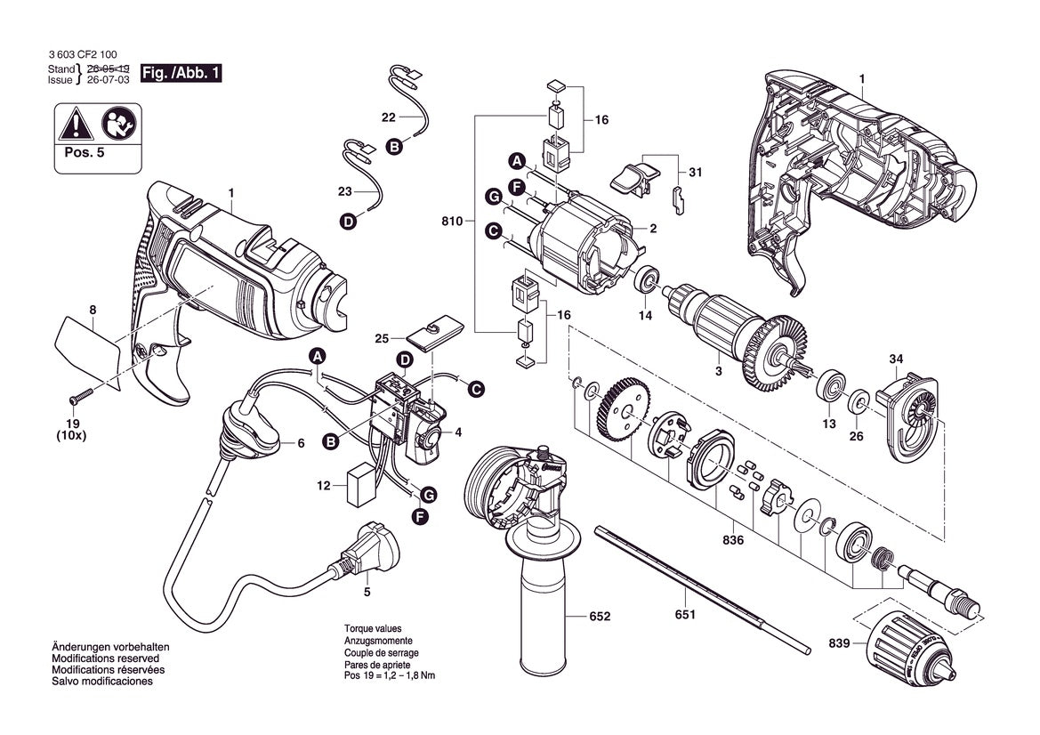 Vue éclatée Bosch PSB750 3 603 CF2 170 - page 1