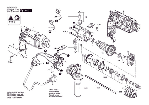 Vue éclatée Bosch PSB750 3 603 CF2 170 - page 1