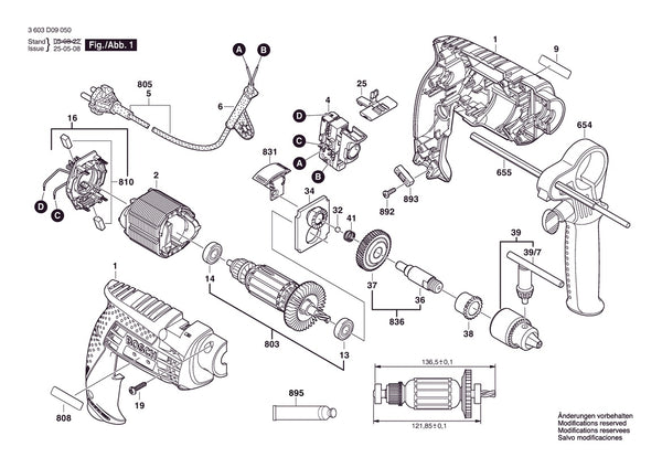 Vue éclatée Bosch PSB 450RE 3 603 D09 053 - page 1