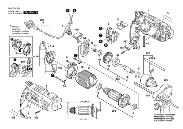 Vue éclatée Bosch PSB 600 RE/S 3 603 D09 054 - page 1