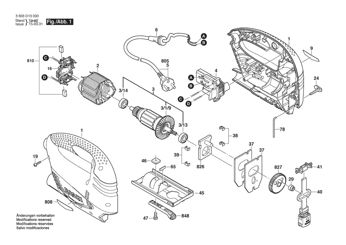 Vue éclatée Bosch PST 650 3 603 D13 000 - page 1