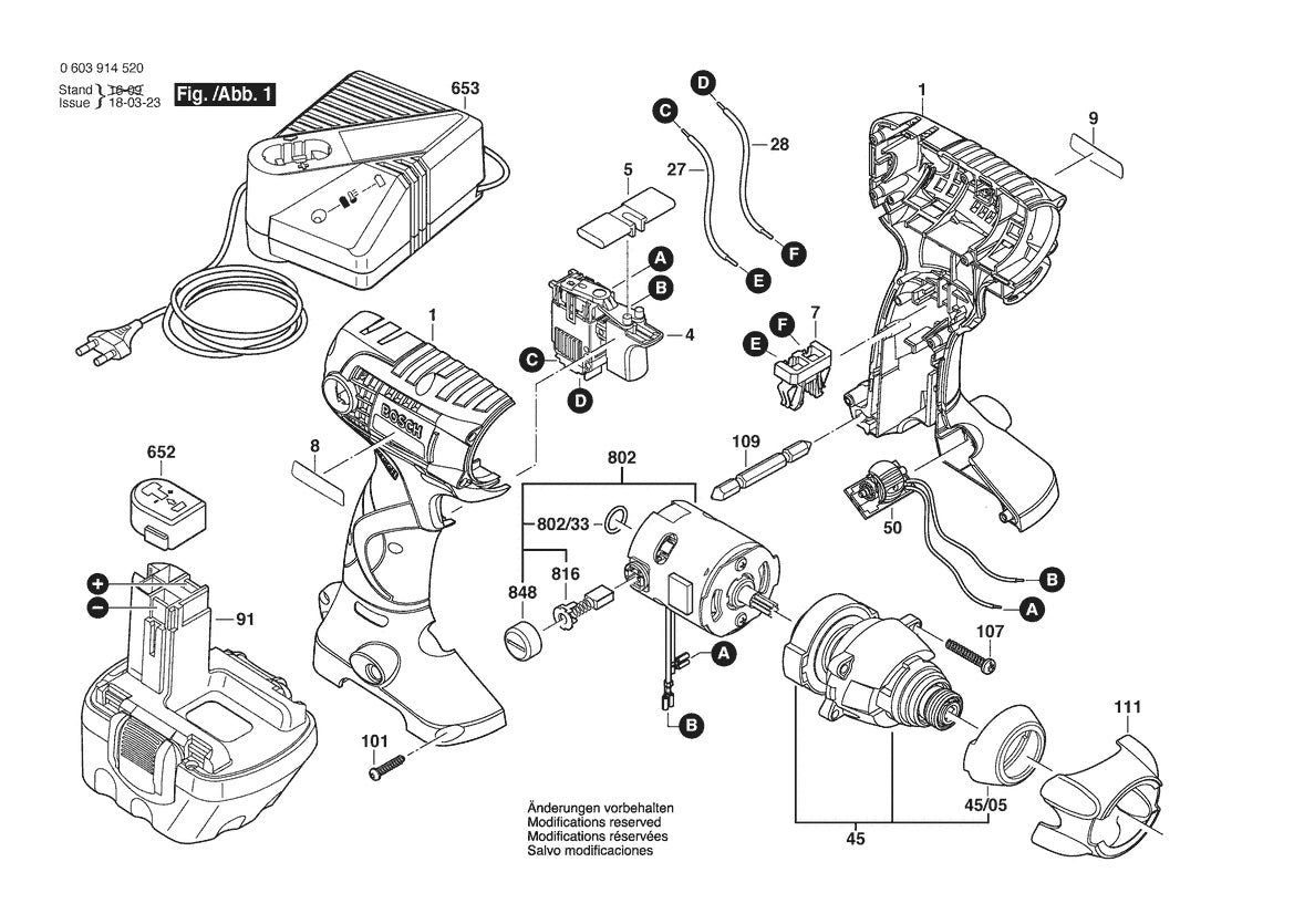 Vue éclatée Bosch PDR 14,4 V 3 603 J14 450 - page 1