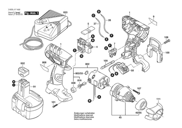 Vue éclatée Bosch PDR 14.4 V 3 603 J17 440 - page 1