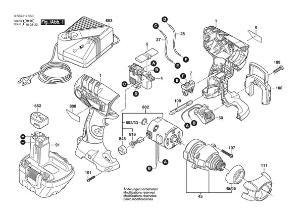 Vue éclatée Bosch PDR 12 V/NS 3 603 J17 550 - page 1