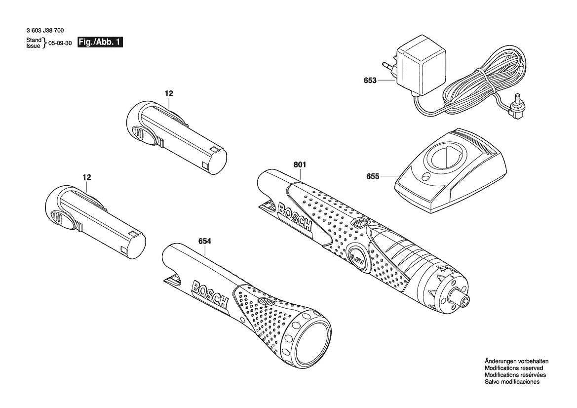 Vue éclatée Bosch PSR 3.6 V 3 603 J38 700 - page 1