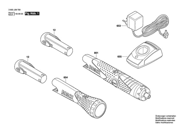 Vue éclatée Bosch PSR 3.6 V 3 603 J38 700 - page 1