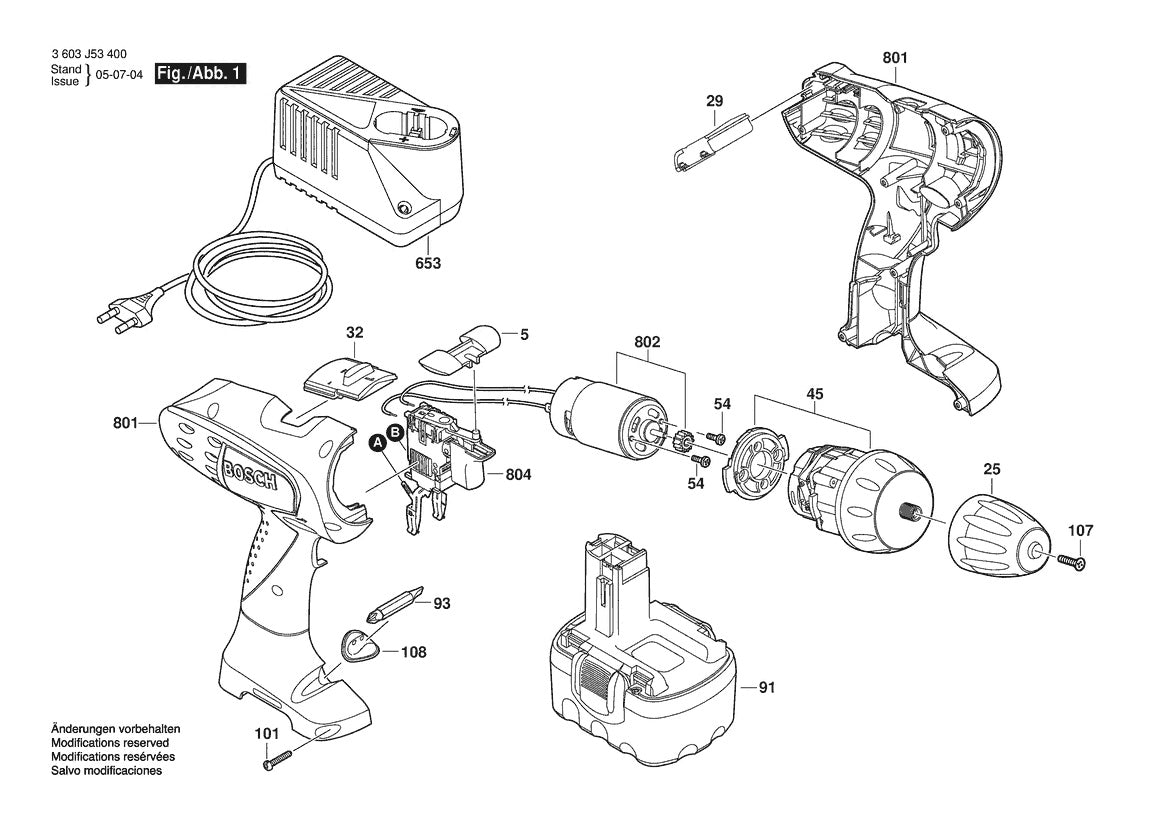 Vue éclatée Bosch PSR 14,4 V 3 603 J53 400 - page 1