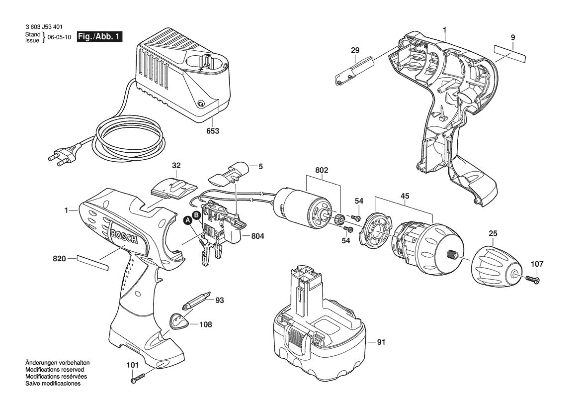 Vue éclatée Bosch PSR 14,4 V 3 603 J53 401 - page 1