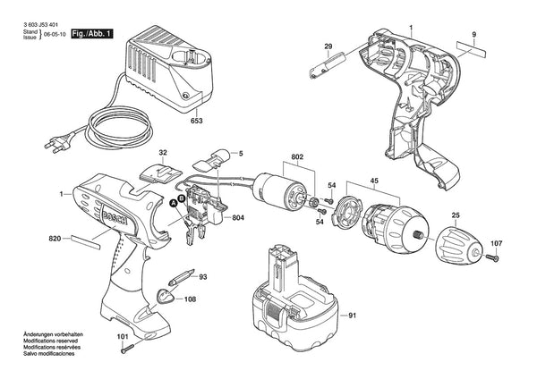 Vue éclatée Bosch PSR 14,4 V 3 603 J53 401 - page 1