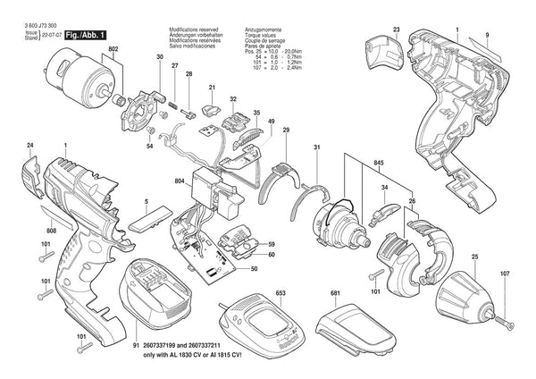 Vue éclatée Bosch PSR 18 LI-2 3 603 J73 301 - page 1