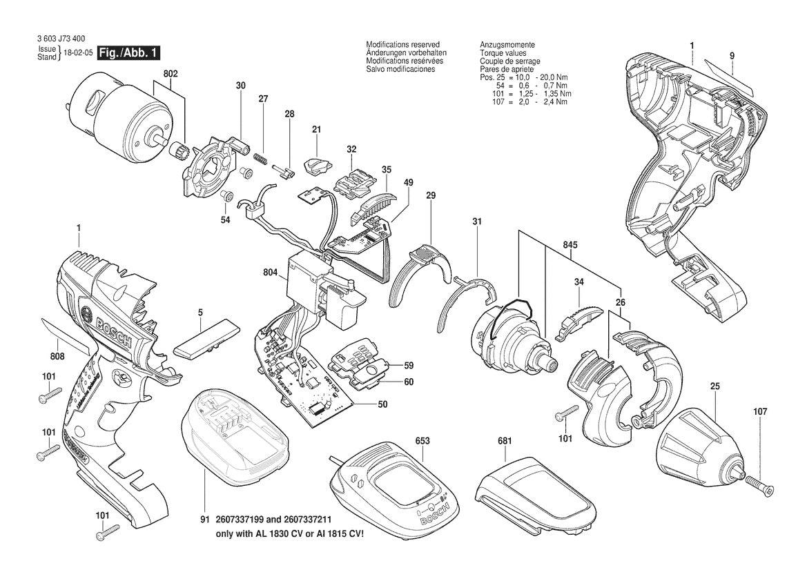 Vue éclatée Bosch PSR 14,4 LI-2 3 603 J73 401 - page 1