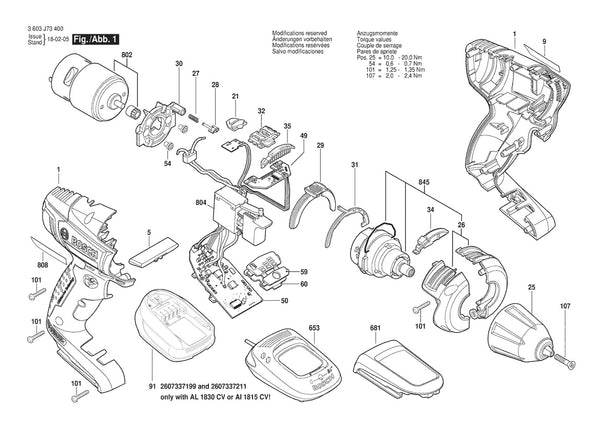 Vue éclatée Bosch PSR 14,4 LI-2 3 603 J73 401 - page 1
