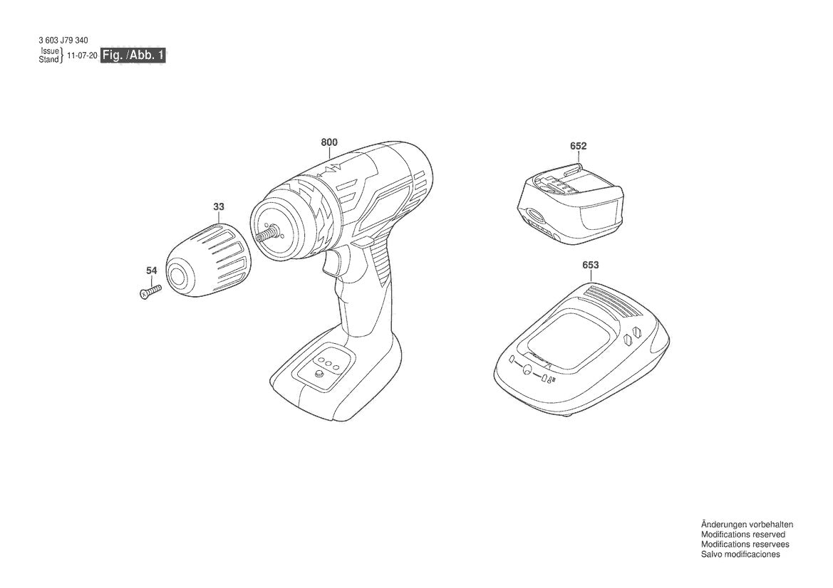 Vue éclatée Bosch PSR 18 LI 3 603 J79 340 - page 1