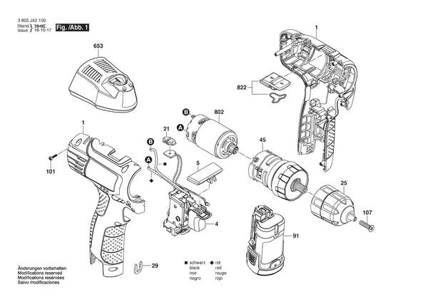 Vue éclatée Bosch PSR 1080 LI-2 3 603 JA2 150 - page 1
