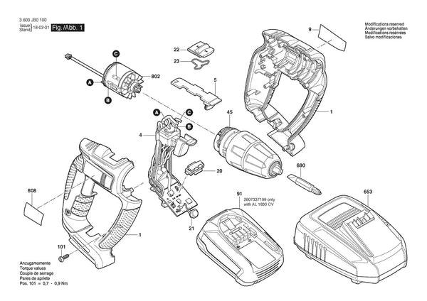 Vue éclatée Bosch PSR 18 LI-2 Ergo 3 603 JB0 100 - page 1
