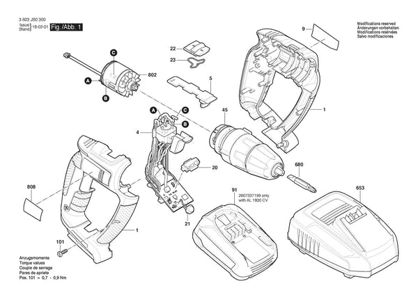 Vue éclatée Bosch PSB 18 LI-2 Ergo 3 603 JB0 350 - page 1