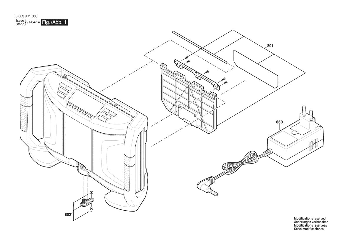 Vue éclatée Bosch PRA 10,8 LI 3 603 JB1 040 - page 1