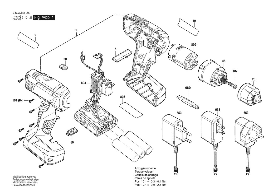 Vue éclatée Bosch Easydrill 12 3 603 JB3 000 - page 1