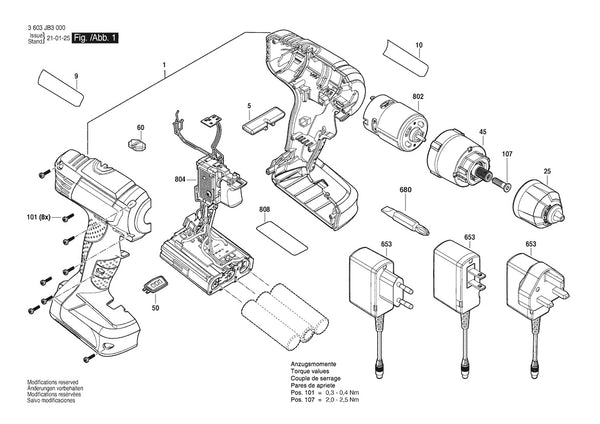 Vue éclatée Bosch EasyDrill 12 LI 3 603 JB3 001 - page 1